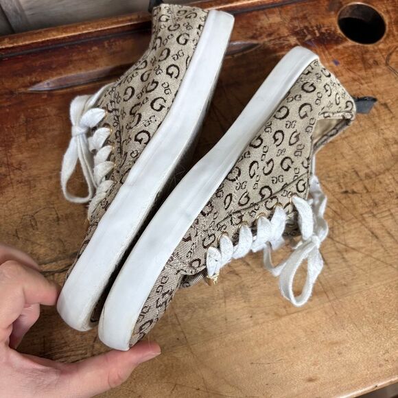 Guess Brown White Sneakers Colorful Embroidered Feather Design Women's 8 - Picture 10 of 13